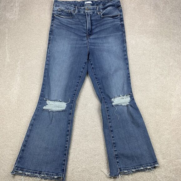 Good American Jeans Womens 15 Blue Wide Flare Leg Distressed Stretch Denim - Picture 5 of 15